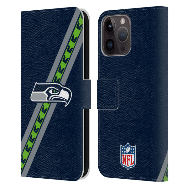 NFL Seattle Seahawks Logo Stripes Leather Book Wallet Case Cover For Apple iPhone 15 Pro Max