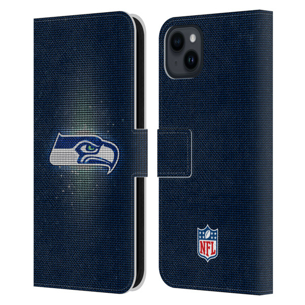 NFL Seattle Seahawks Artwork LED Leather Book Wallet Case Cover For Apple iPhone 15 Plus