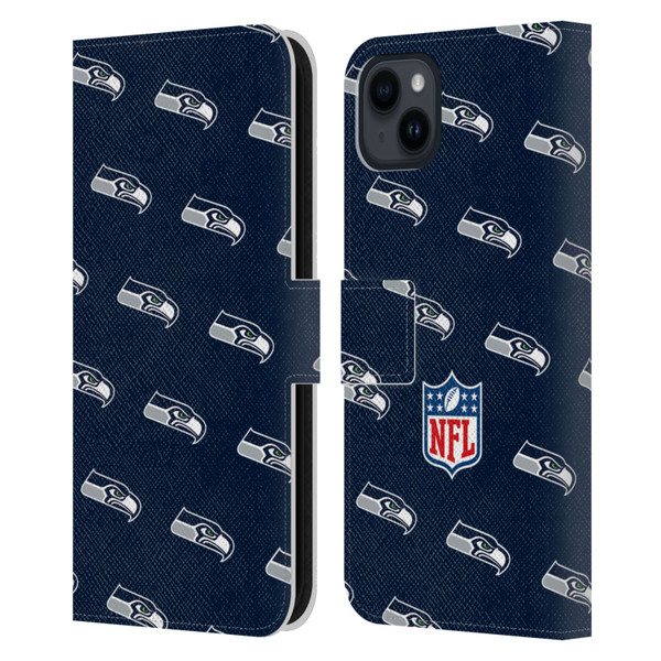 NFL Seattle Seahawks Artwork Patterns Leather Book Wallet Case Cover For Apple iPhone 15 Plus