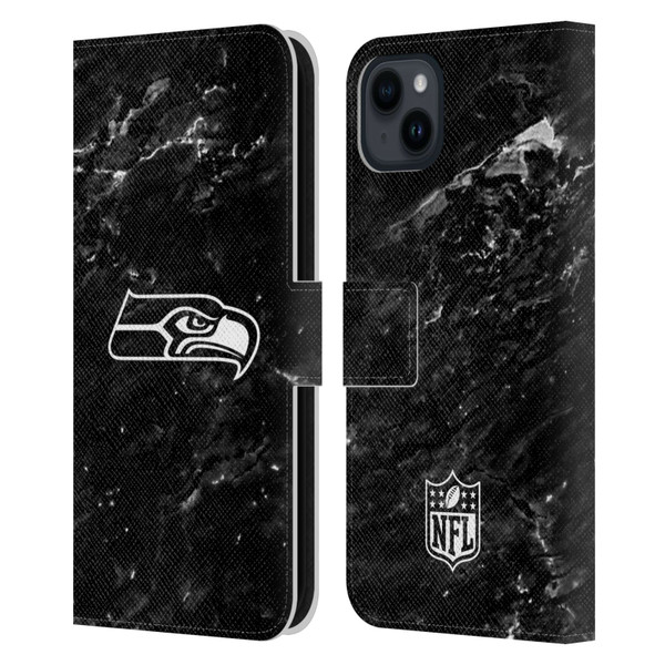 NFL Seattle Seahawks Artwork Marble Leather Book Wallet Case Cover For Apple iPhone 15 Plus