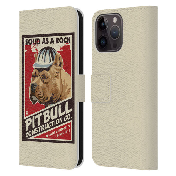 Lantern Press Dog Collection Pitbull Construction Leather Book Wallet Case Cover For Apple iPhone 15 Pro Max