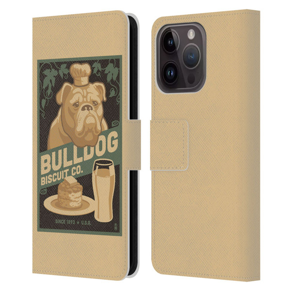 Lantern Press Dog Collection Bulldog Leather Book Wallet Case Cover For Apple iPhone 15 Pro