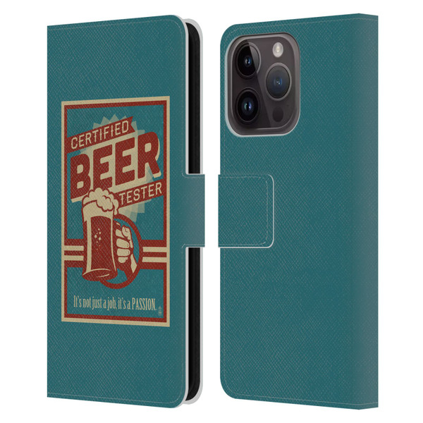 Lantern Press Man Cave Beer Tester Leather Book Wallet Case Cover For Apple iPhone 15 Pro