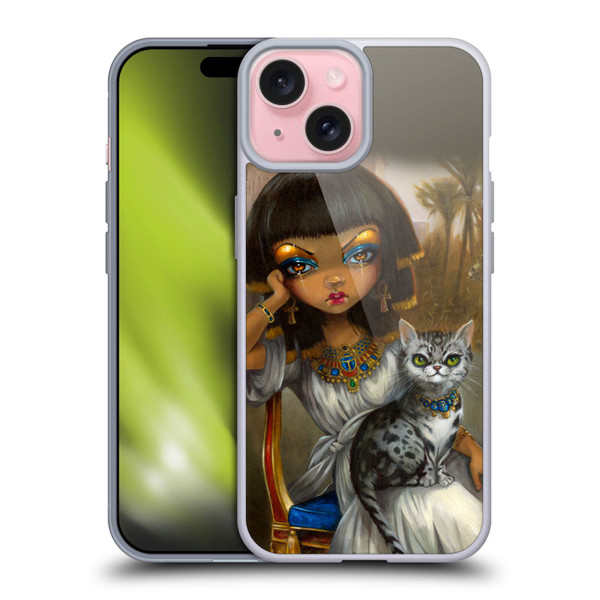 Strangeling Art Egyptian Girl with Cat Soft Gel Case for Apple iPhone 15