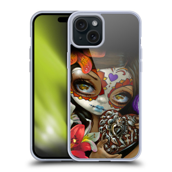Strangeling Art Day of Dead Heart Charm Soft Gel Case for Apple iPhone 15 Plus