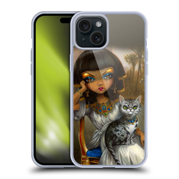 Strangeling Art Egyptian Girl with Cat Soft Gel Case for Apple iPhone 15 Plus