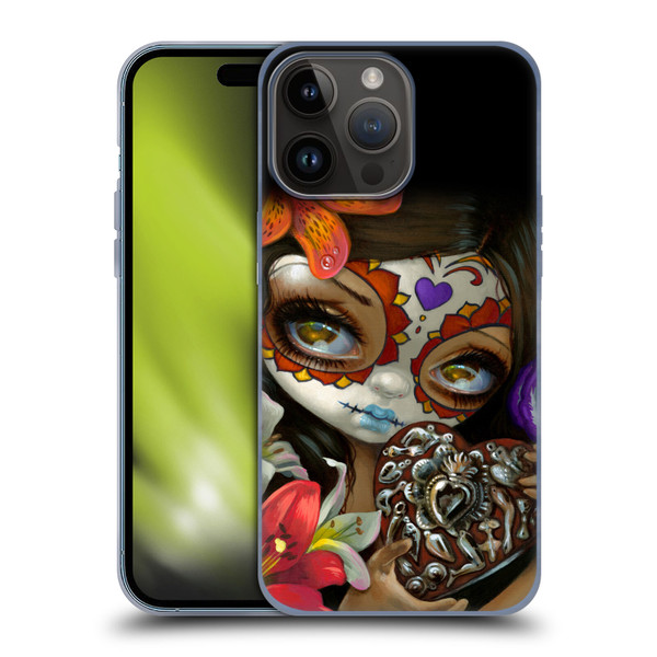 Strangeling Art Day of Dead Heart Charm Soft Gel Case for Apple iPhone 15 Pro Max