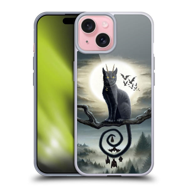 Sarah Richter Animals Gothic Black Cat & Bats Soft Gel Case for Apple iPhone 15