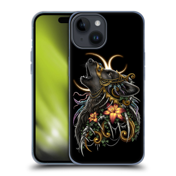 Sarah Richter Animals Gothic Black Howling Wolf Soft Gel Case for Apple iPhone 15