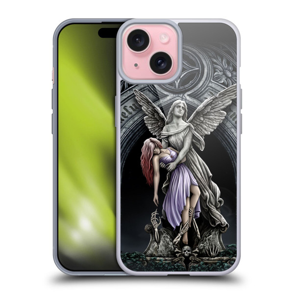 Sarah Richter Gothic Stone Angel With Skull Soft Gel Case for Apple iPhone 15
