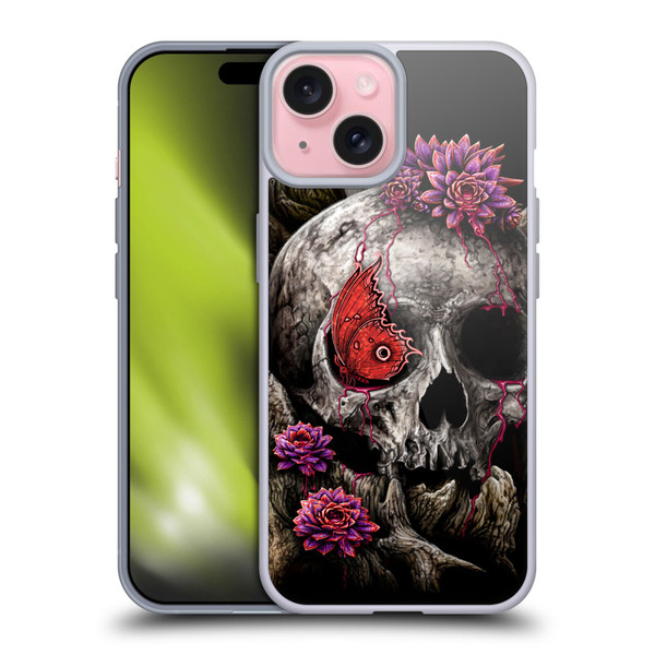Sarah Richter Skulls Butterfly And Flowers Soft Gel Case for Apple iPhone 15