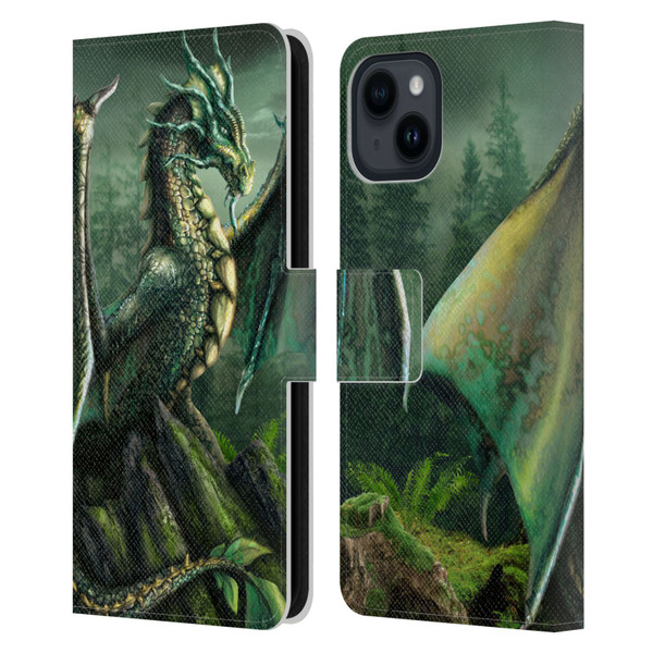 Sarah Richter Fantasy Creatures Green Nature Dragon Leather Book Wallet Case Cover For Apple iPhone 15