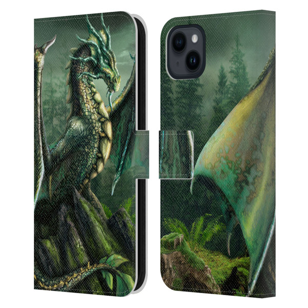 Sarah Richter Fantasy Creatures Green Nature Dragon Leather Book Wallet Case Cover For Apple iPhone 15 Plus