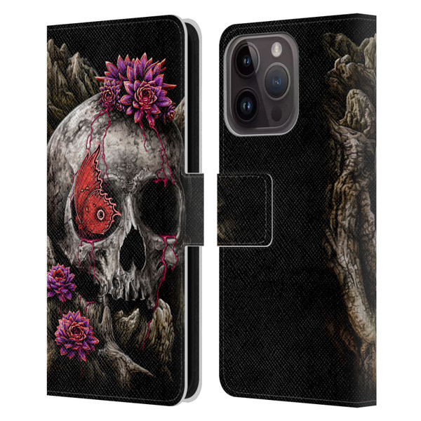 Sarah Richter Skulls Butterfly And Flowers Leather Book Wallet Case Cover For Apple iPhone 15 Pro