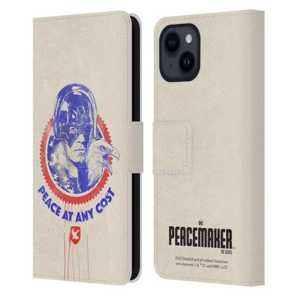 Peacemaker: Television Series Graphics Christopher Smith & Eagly Leather Book Wallet Case Cover For Apple iPhone 15