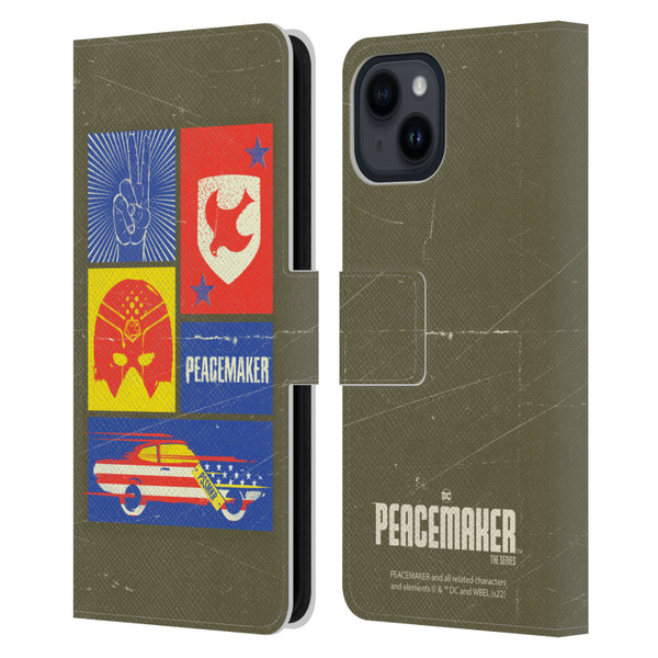 Peacemaker: Television Series Graphics Icons Leather Book Wallet Case Cover For Apple iPhone 15