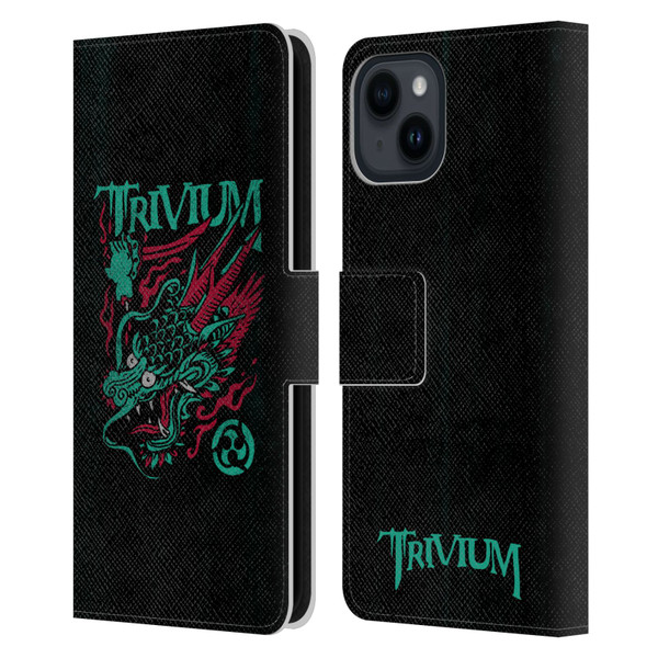 Trivium Graphics Screaming Dragon Leather Book Wallet Case Cover For Apple iPhone 15