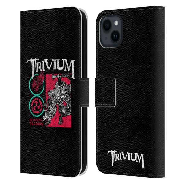 Trivium Graphics Deadmen And Dragons Date Leather Book Wallet Case Cover For Apple iPhone 15 Plus