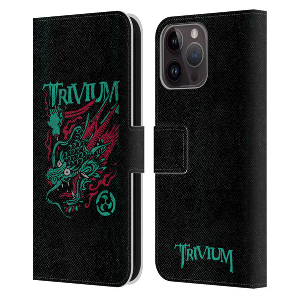 Trivium Graphics Screaming Dragon Leather Book Wallet Case Cover For Apple iPhone 15 Pro Max