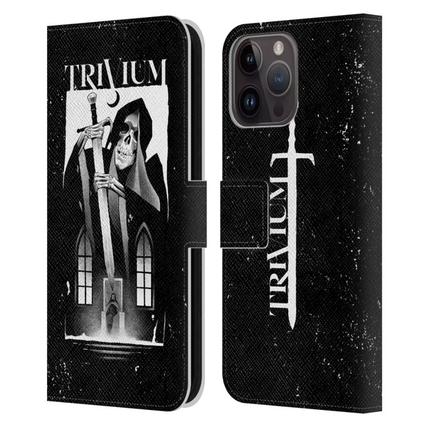 Trivium Graphics Skeleton Sword Leather Book Wallet Case Cover For Apple iPhone 15 Pro Max