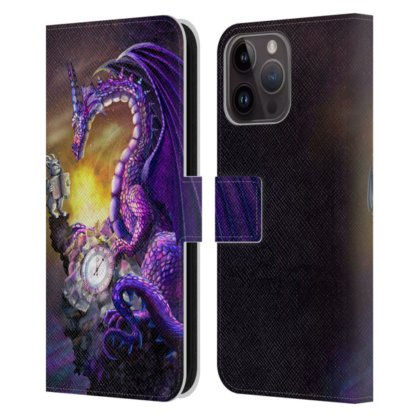 Rose Khan Dragons Purple Time Leather Book Wallet Case Cover For Apple iPhone 15 Pro Max