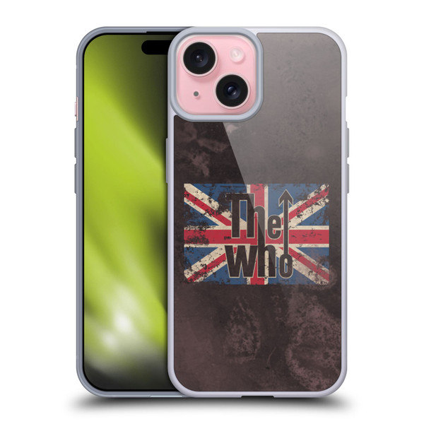 The Who Band Art Union Jack Distressed Look Soft Gel Case for Apple iPhone 15