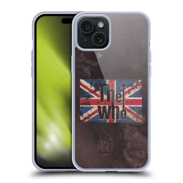 The Who Band Art Union Jack Distressed Look Soft Gel Case for Apple iPhone 15 Plus
