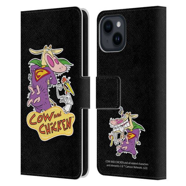 Cow and Chicken Graphics Super Cow Leather Book Wallet Case Cover For Apple iPhone 15