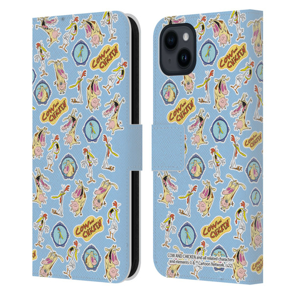 Cow and Chicken Graphics Pattern Leather Book Wallet Case Cover For Apple iPhone 15 Plus
