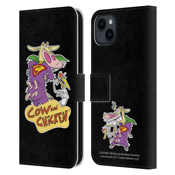 Cow and Chicken Graphics Super Cow Leather Book Wallet Case Cover For Apple iPhone 15 Plus