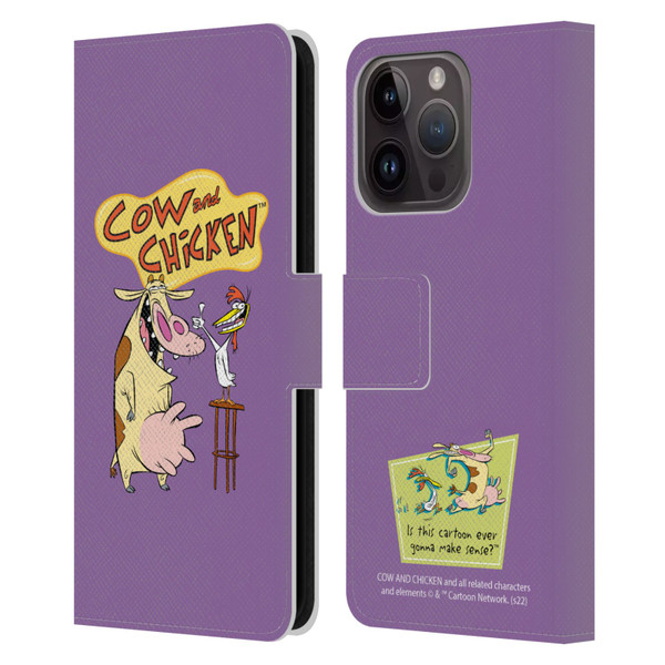 Cow and Chicken Graphics Character Art Leather Book Wallet Case Cover For Apple iPhone 15 Pro