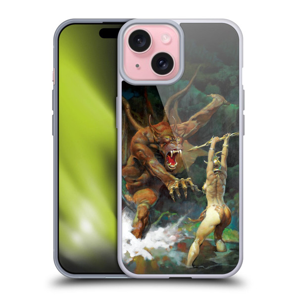 Frank Frazetta Medieval Fantasy Girl and the Beast Soft Gel Case for Apple iPhone 15