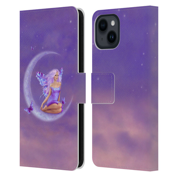 Rachel Anderson Pixies Lavender Moon Leather Book Wallet Case Cover For Apple iPhone 15