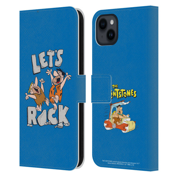 The Flintstones Graphics Fred And Barney Leather Book Wallet Case Cover For Apple iPhone 15 Plus