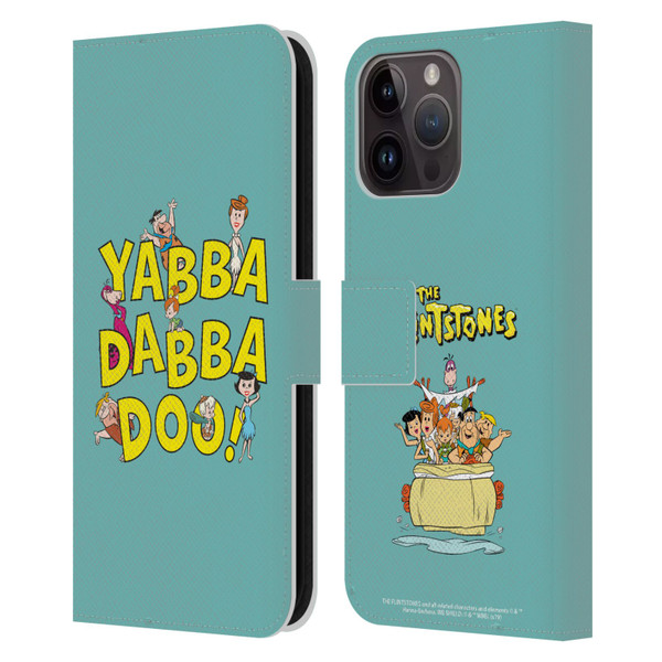 The Flintstones Graphics Yabba-Dabba-Doo Leather Book Wallet Case Cover For Apple iPhone 15 Pro Max