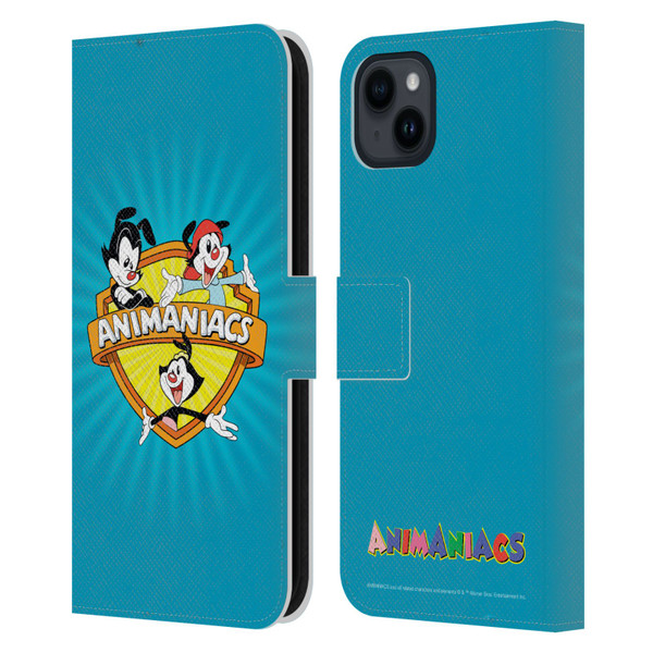 Animaniacs Graphics Logo Leather Book Wallet Case Cover For Apple iPhone 15 Plus