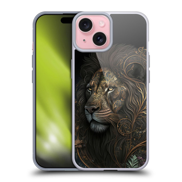 Spacescapes Floral Lions Golden Bloom Soft Gel Case for Apple iPhone 15