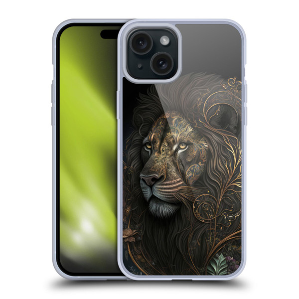 Spacescapes Floral Lions Golden Bloom Soft Gel Case for Apple iPhone 15 Plus