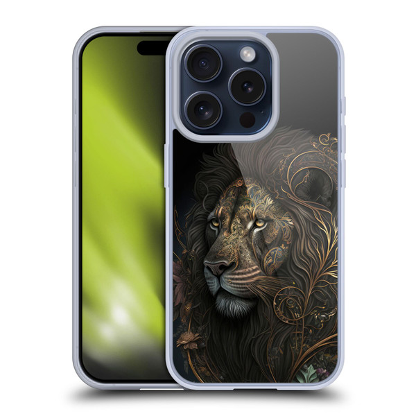 Spacescapes Floral Lions Golden Bloom Soft Gel Case for Apple iPhone 15 Pro