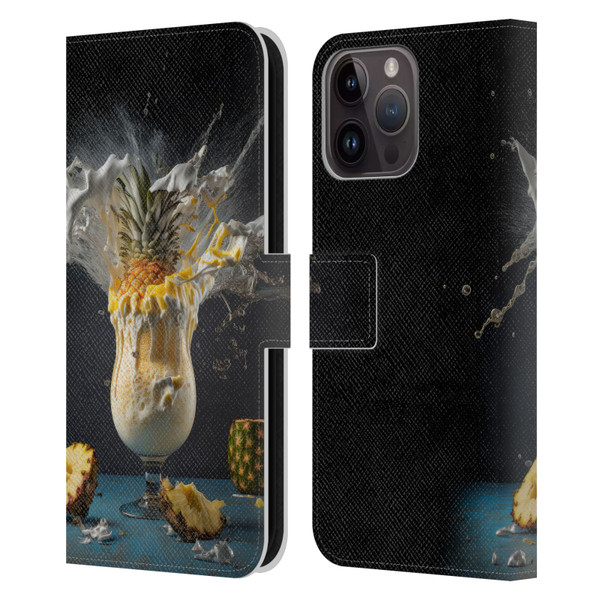 Spacescapes Cocktails Piña Colada Pop Leather Book Wallet Case Cover For Apple iPhone 15 Pro Max