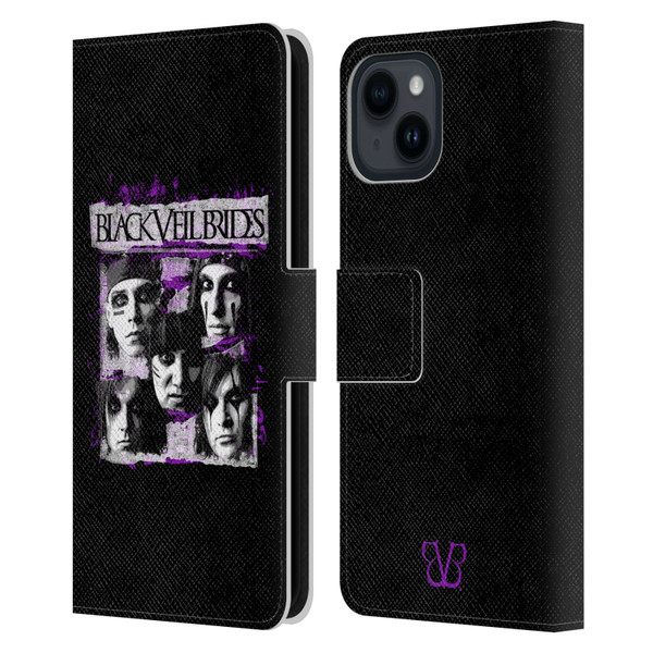 Black Veil Brides Band Art Grunge Faces Leather Book Wallet Case Cover For Apple iPhone 15