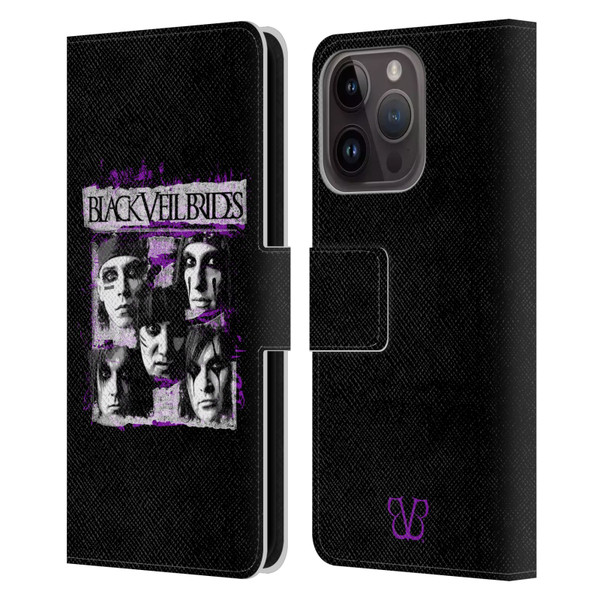 Black Veil Brides Band Art Grunge Faces Leather Book Wallet Case Cover For Apple iPhone 15 Pro