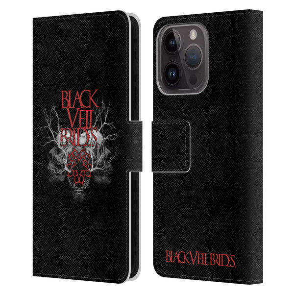 Black Veil Brides Band Art Skull Branches Leather Book Wallet Case Cover For Apple iPhone 15 Pro