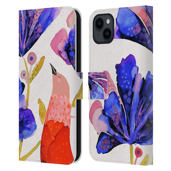 Sylvie Demers Birds 3 Red Leather Book Wallet Case Cover For Apple iPhone 15 Plus