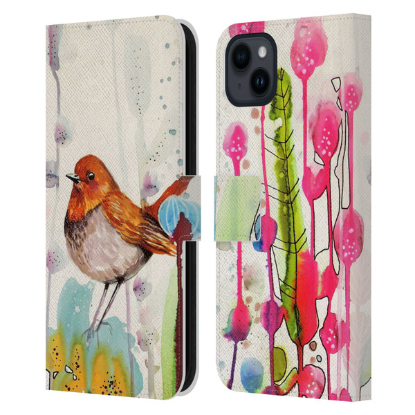 Sylvie Demers Birds 3 Sienna Leather Book Wallet Case Cover For Apple iPhone 15 Plus