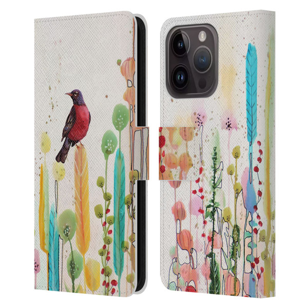 Sylvie Demers Birds 3 Scarlet Leather Book Wallet Case Cover For Apple iPhone 15 Pro