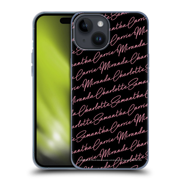Sex and The City: Television Series Graphics Name Pattern Soft Gel Case for Apple iPhone 15