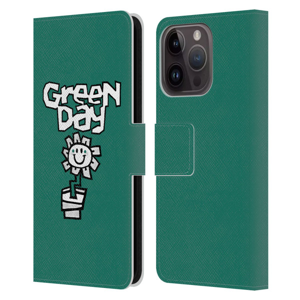 Green Day Graphics Flower Leather Book Wallet Case Cover For Apple iPhone 15 Pro