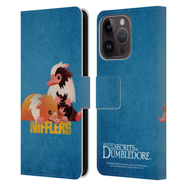 Fantastic Beasts: Secrets of Dumbledore Graphic Badges Nifflers Leather Book Wallet Case Cover For Apple iPhone 15 Pro