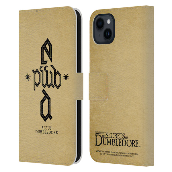 Fantastic Beasts: Secrets of Dumbledore Graphics Dumbledore's Monogram Leather Book Wallet Case Cover For Apple iPhone 15 Plus
